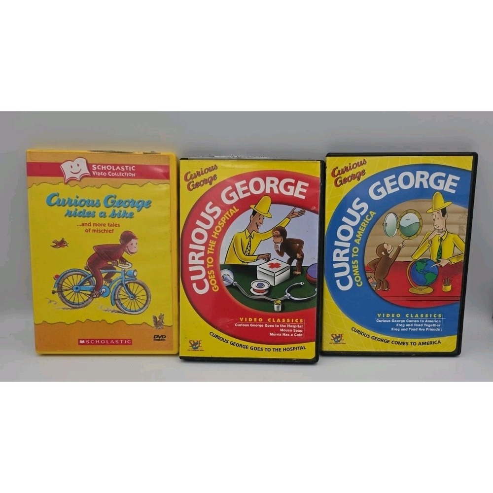 Curious George 3 Movie DVD Lot Goes to Hospital Comes to America Rides a Bike